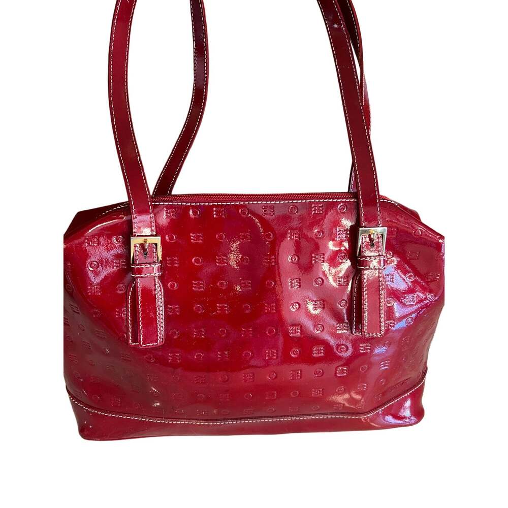 Arcadia Italian Patent Leather Top Handle Satchel Bag Scarlett Red